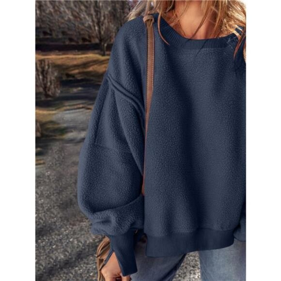 Round Neck Dropped Shoulder Sweatshirt - Picture 7 of 16